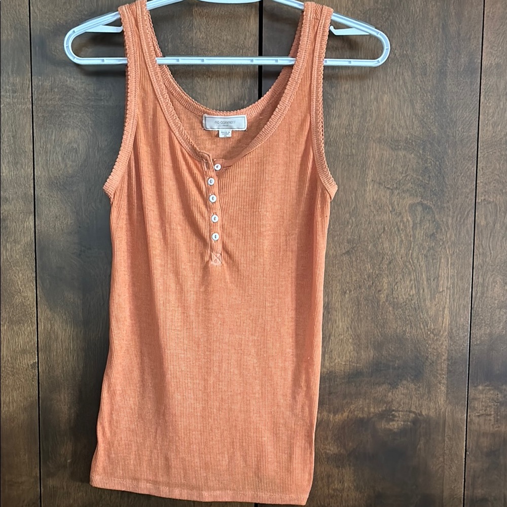 Orange Fitted Buttoned Tank Top